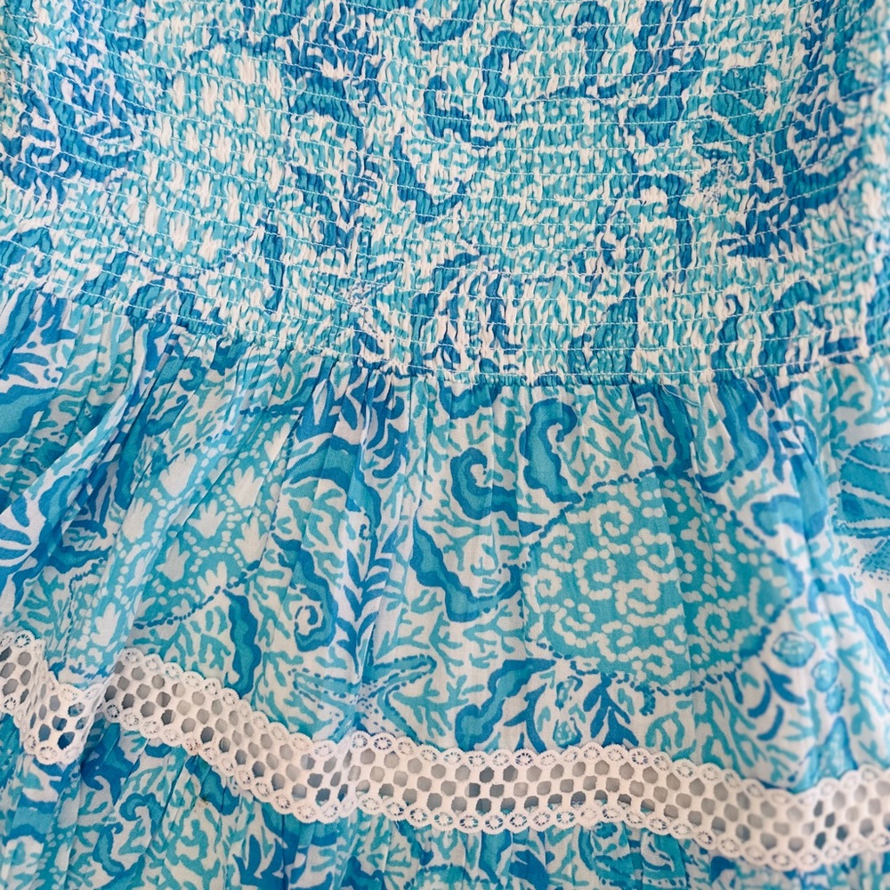 Lilly Pulitzer Kelvina Blue Strapless Smocked Bodice Dress with Ruffled Tiers  L - Picture 7 of 13